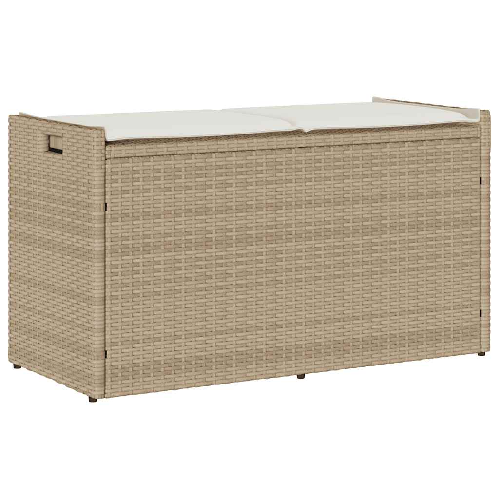 Banc de rangement extérieur coussin beige 100 cm résine tressée