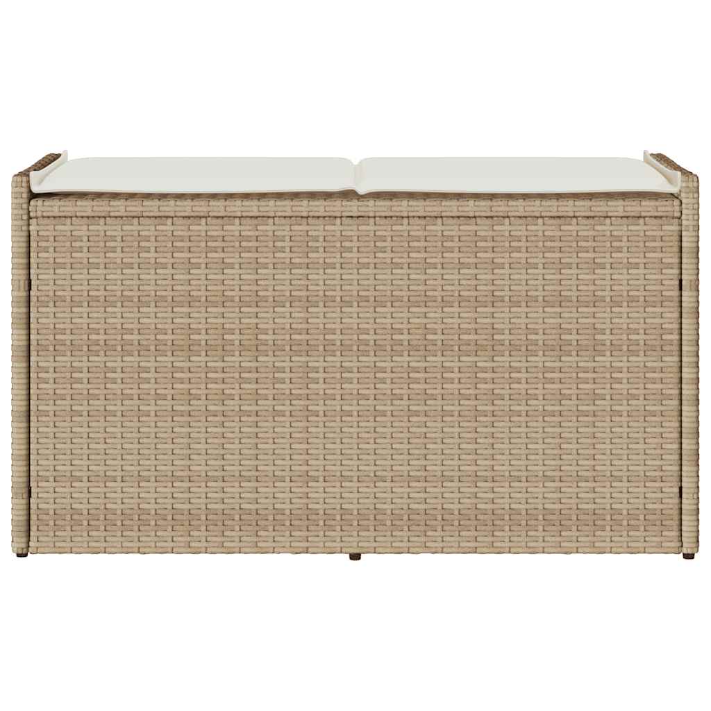 Banc de rangement extérieur coussin beige 100 cm résine tressée