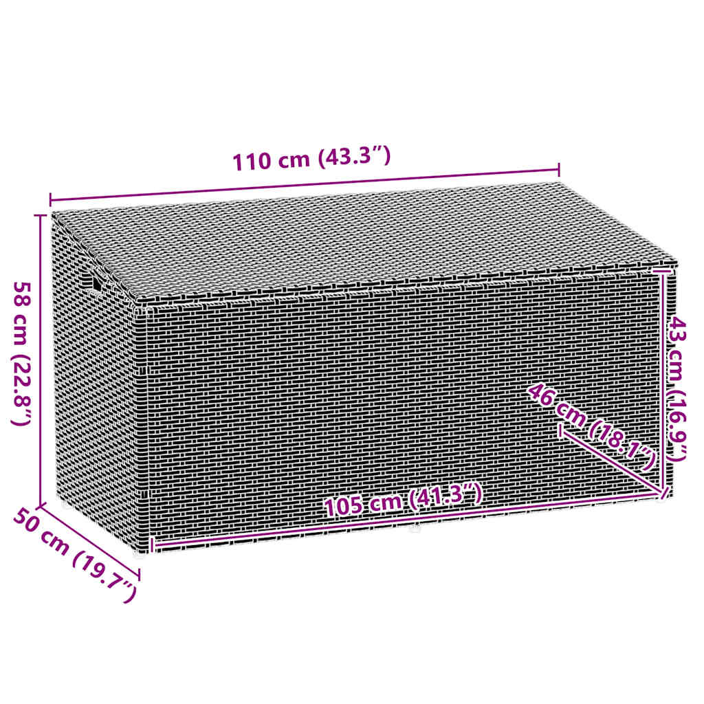 Boîte de rangement de jardin marron 110x50x58 cm résine tressée