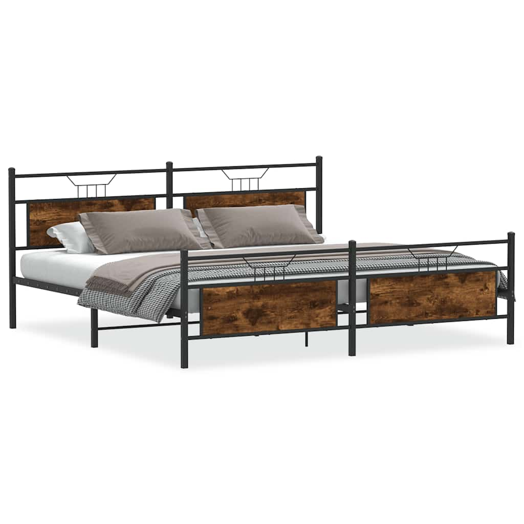 Metal bed frame without mattress smoked oak 200x200 cm