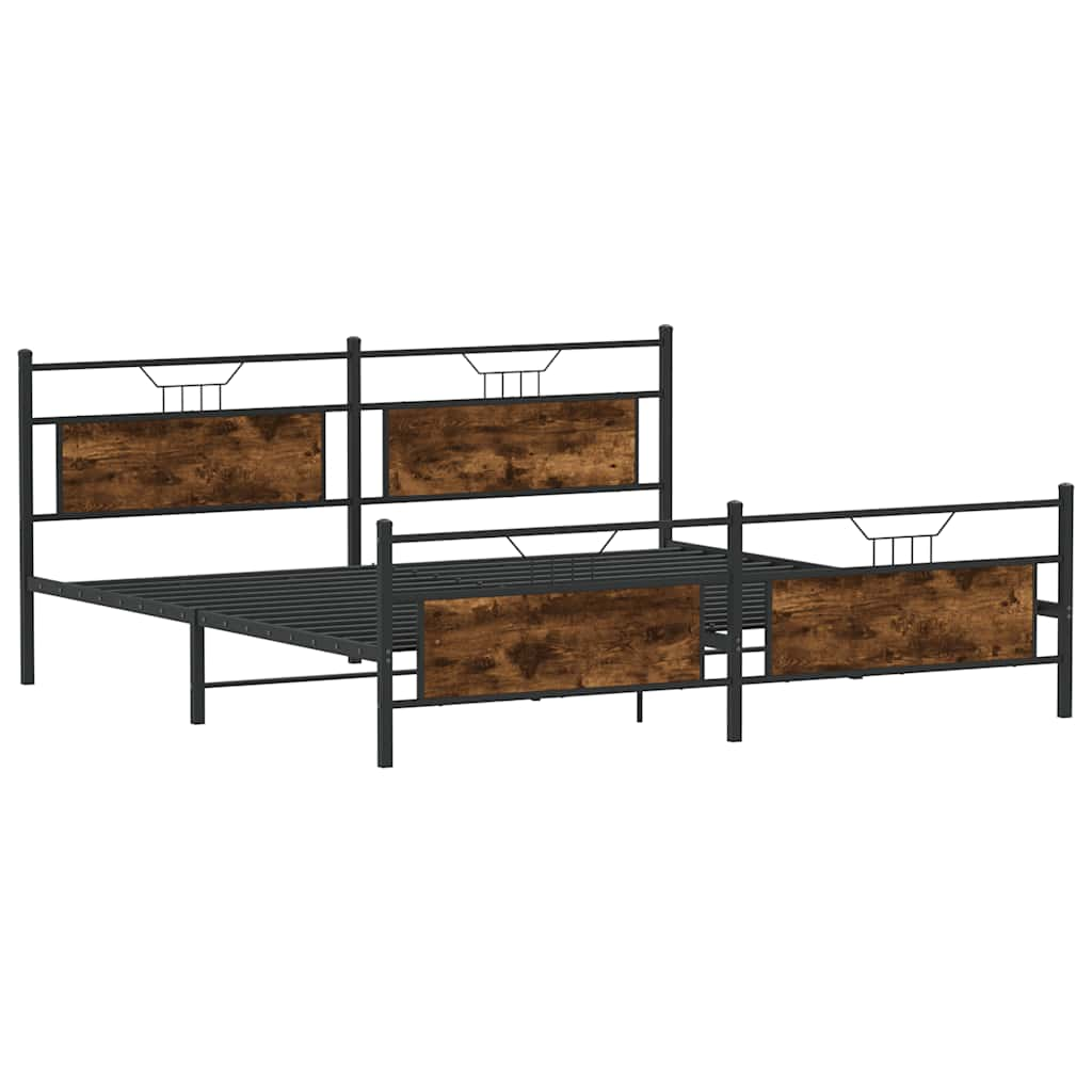 Metal bed frame without mattress smoked oak 200x200 cm