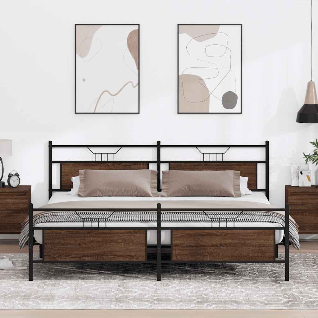 Cadre de lit en métal sans matelas chêne marron 193x203 cm