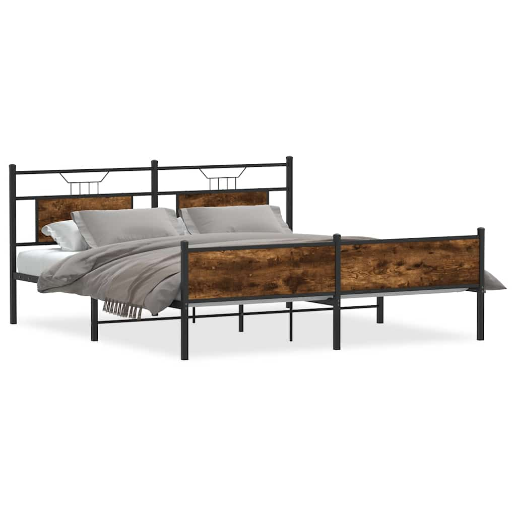 Cadre de lit en métal sans matelas chêne fumé 183x213 cm