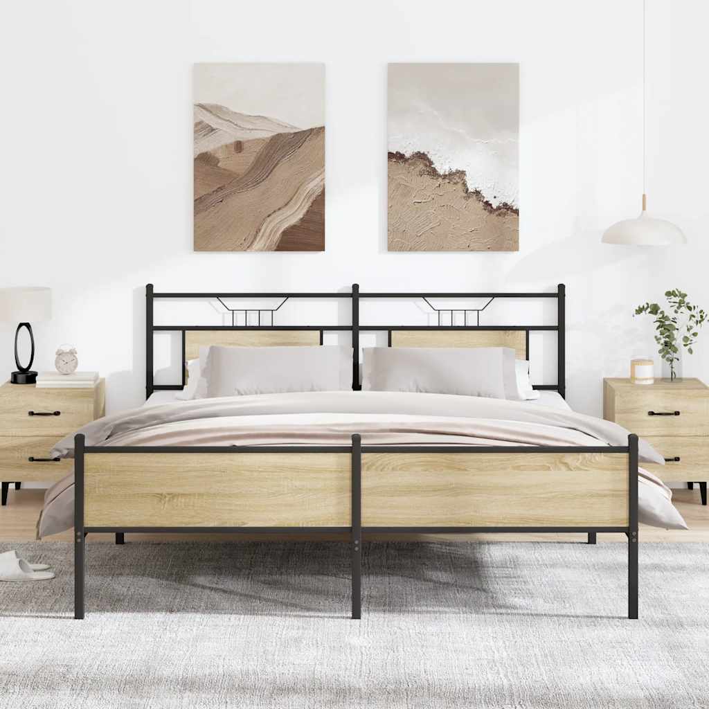 Cadre de lit en métal sans matelas chêne sonoma 180x200 cm