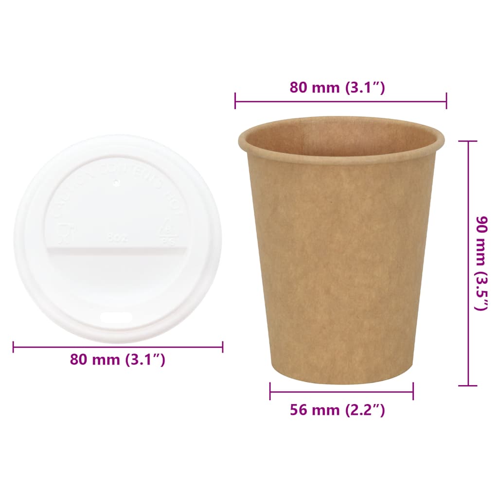 Tasses à café en papier avec couvercles 1000 pcs 8oz 200ml