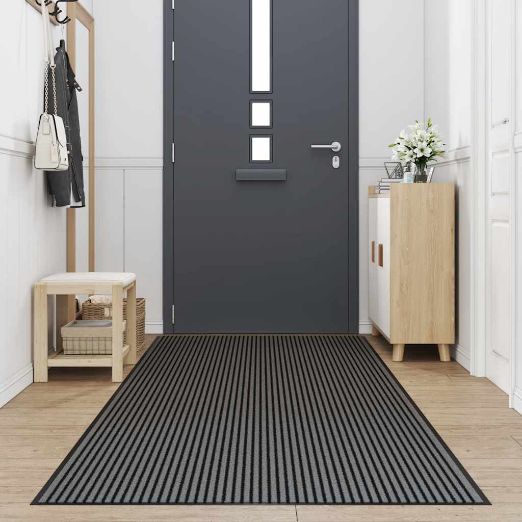 Black and grey striped doormat 115x400 cm