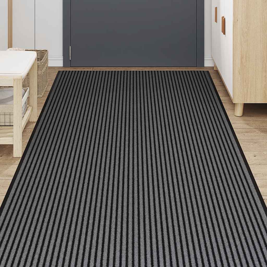 Black and grey striped doormat 115x400 cm