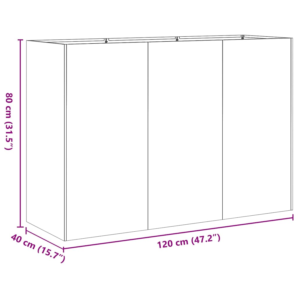 Jardinière anthracite 120x40x80 cm acier laminé à froid