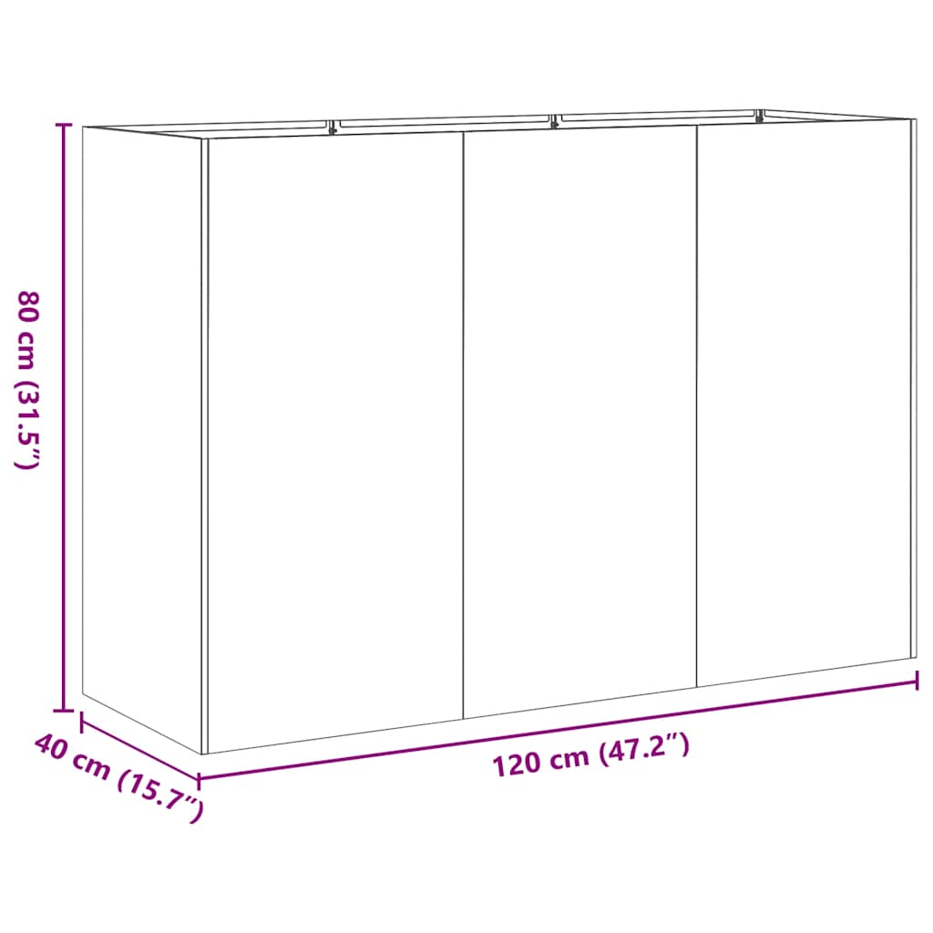 Jardinière rouillé 120x40x80 cm acier inoxydable