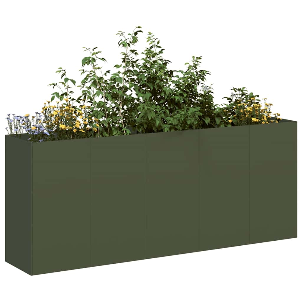 Jardinière vert olive 200x40x80 cm acier laminé à froid