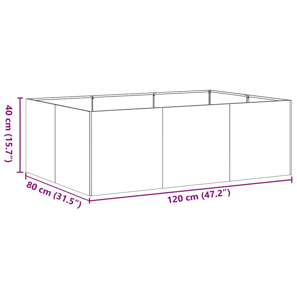 Jardinière 120x80x40 cm acier inoxydable