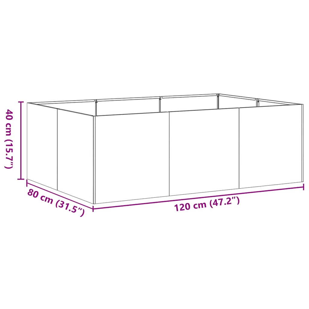 Jardinière rouillé 120x80x40 cm acier inoxydable