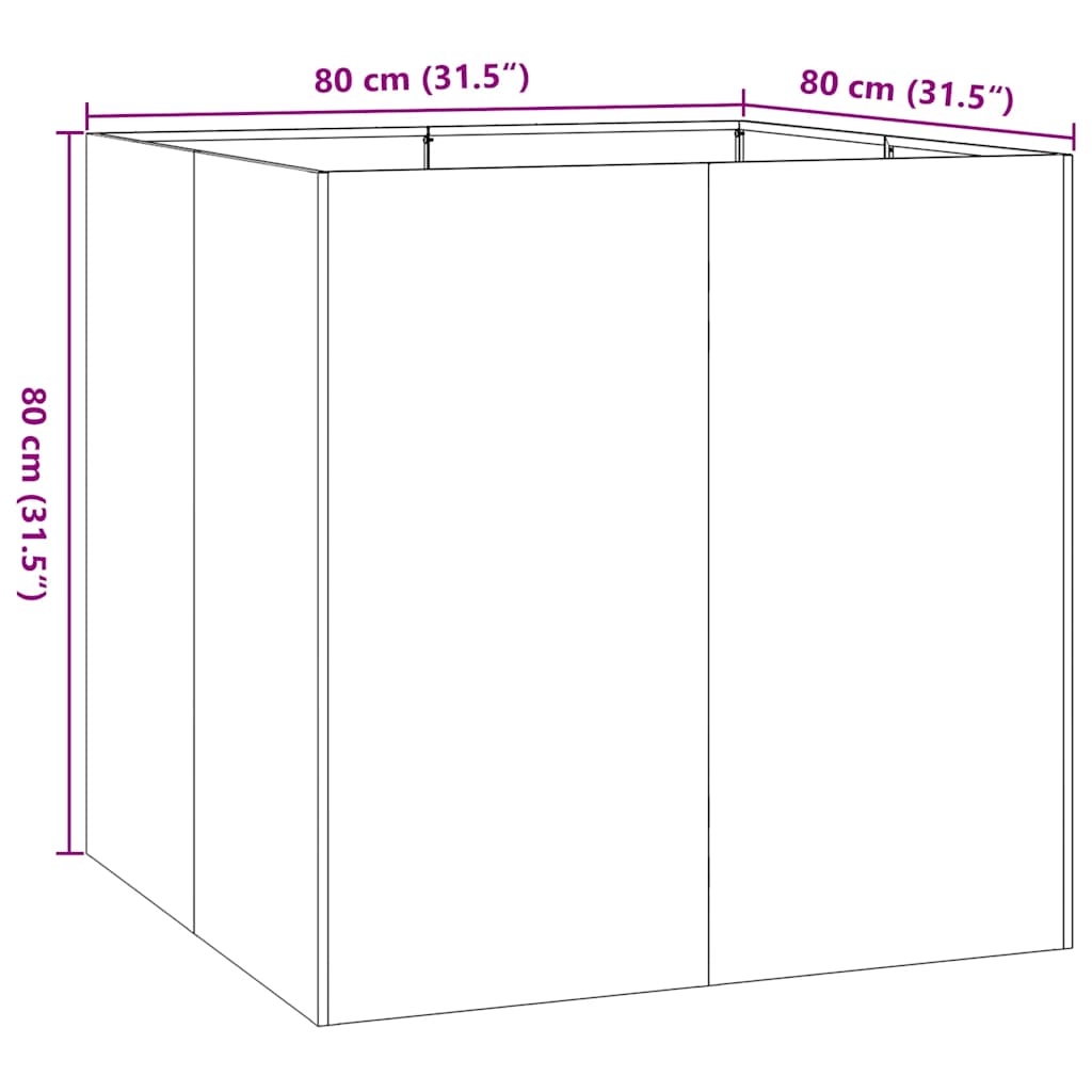 Jardinière rouillé 80x80x80 cm acier inoxydable