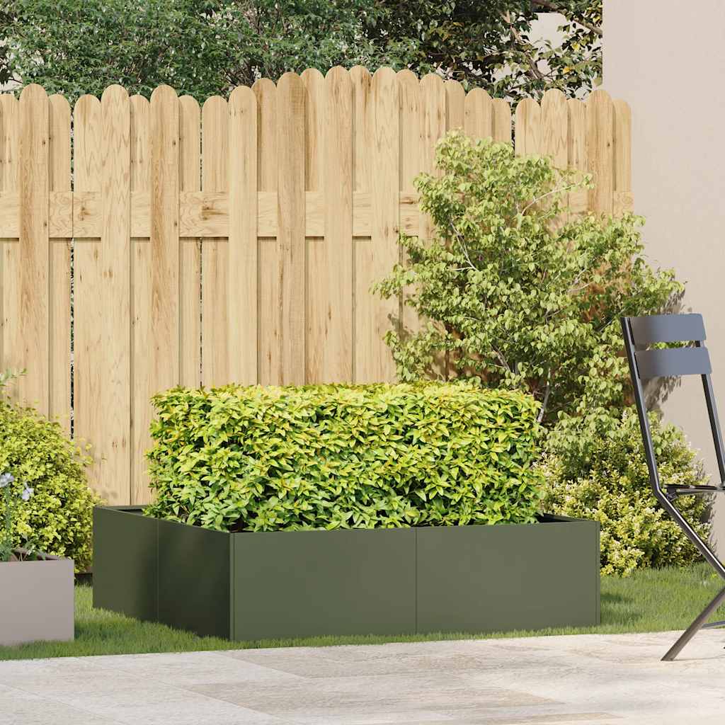 Jardinière vert olive 100x100x30 cm acier