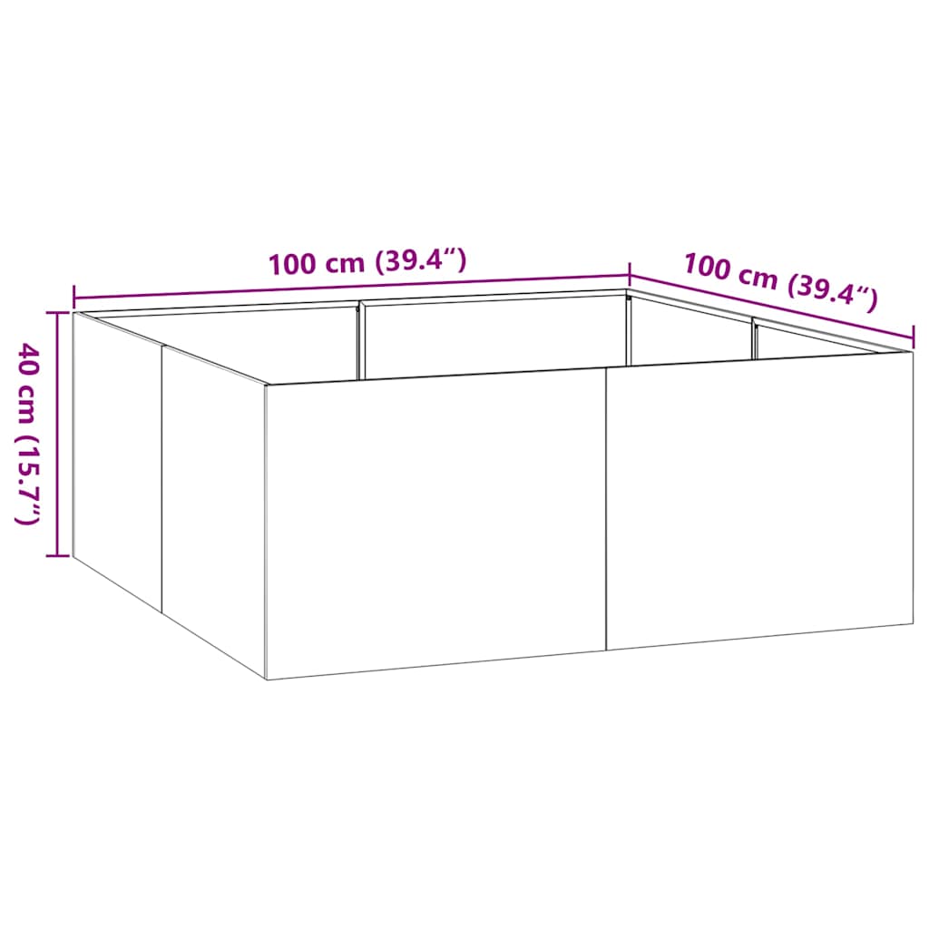 Jardinière vert olive 100x100x40 cm acier