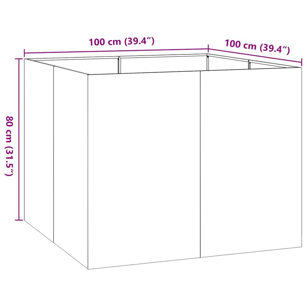 Jardinière vert olive 100x100x80 cm acier