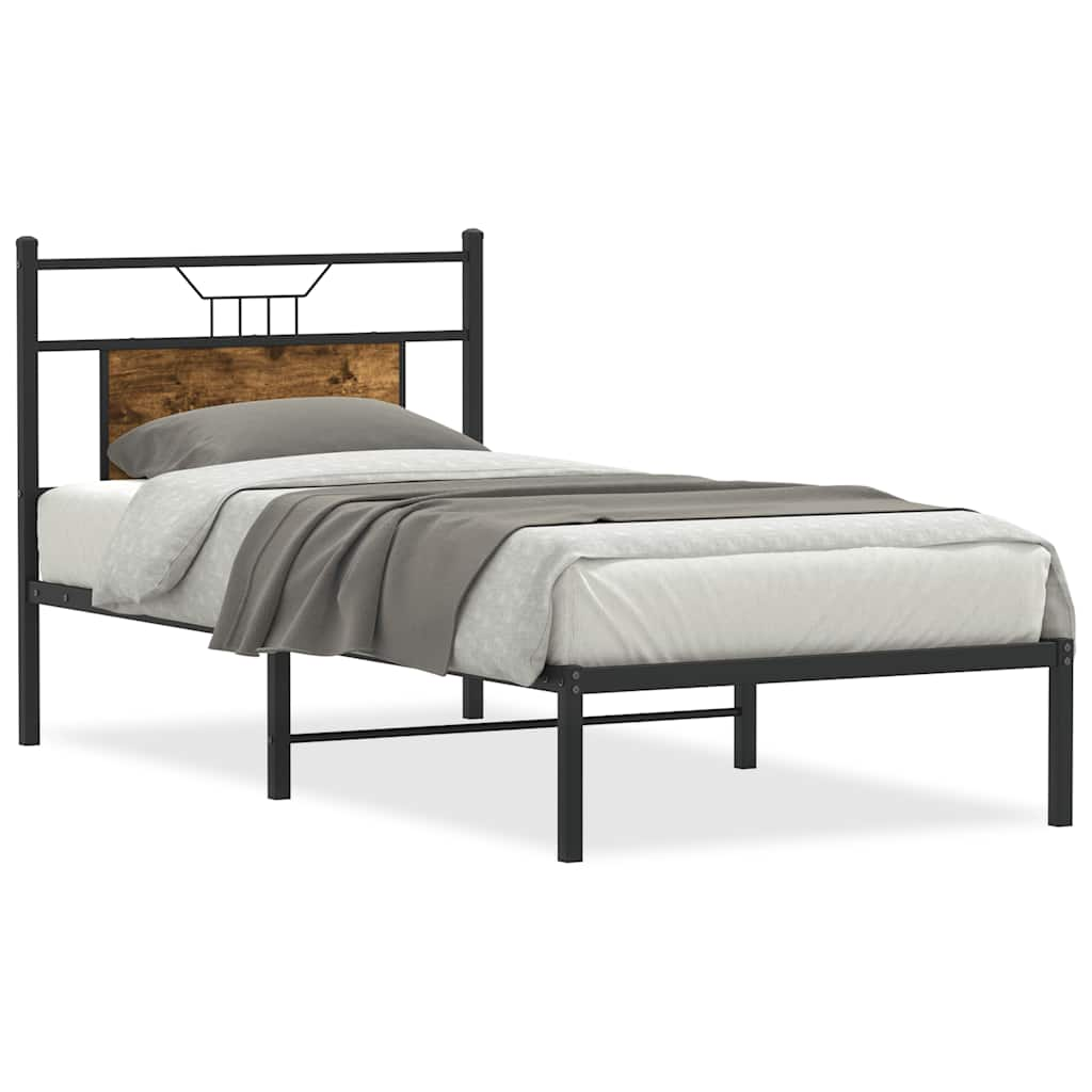 Cadre de lit sans matelas chêne fumé 75x190cm bois d'ingénierie