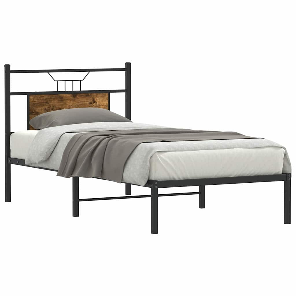 Cadre de lit sans matelas chêne fumé 75x190cm bois d'ingénierie