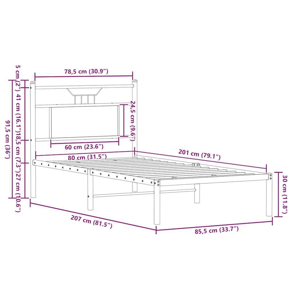 Cadre de lit sans matelas chêne fumé 80x200cm bois d'ingénierie