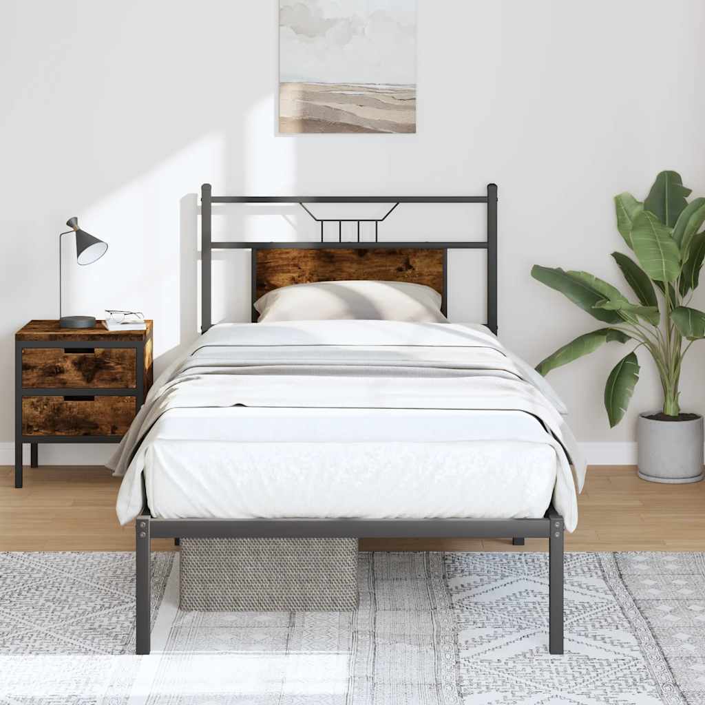 Cadre de lit sans matelas chêne fumé 80x200cm bois d'ingénierie