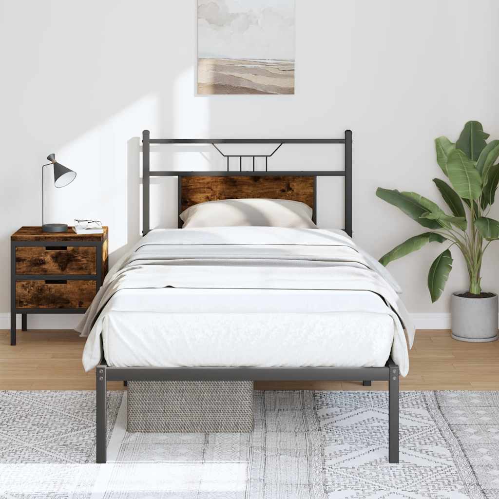 Cadre de lit sans matelas chêne fumé 90x190cm bois d'ingénierie