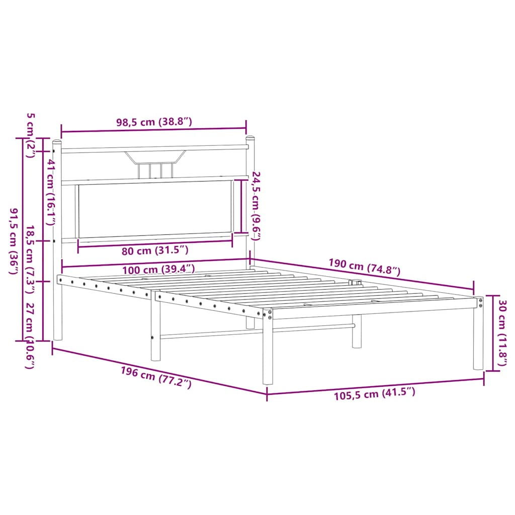 Cadre de lit sans matelas chêne fumé 100x190 cm bois ingénierie