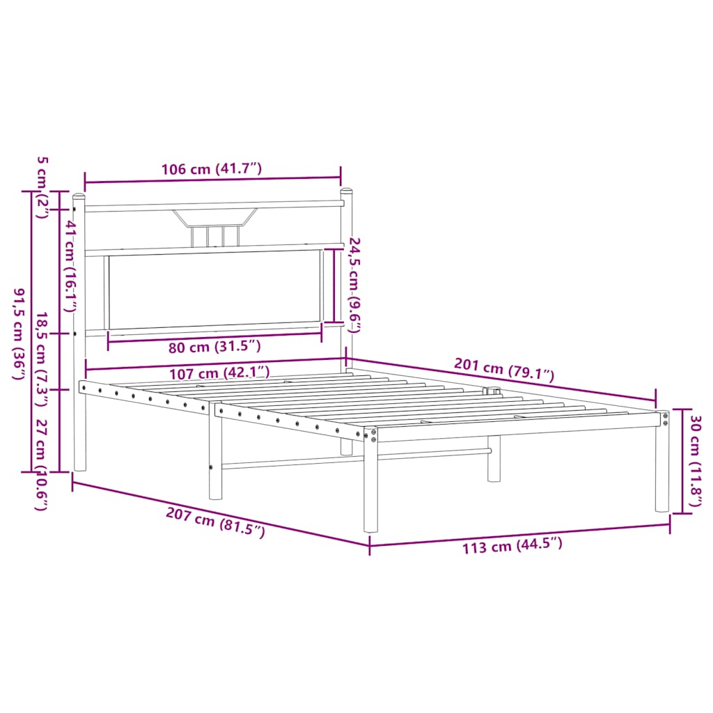 Cadre de lit sans matelas chêne fumé 107x203 cm bois ingénierie