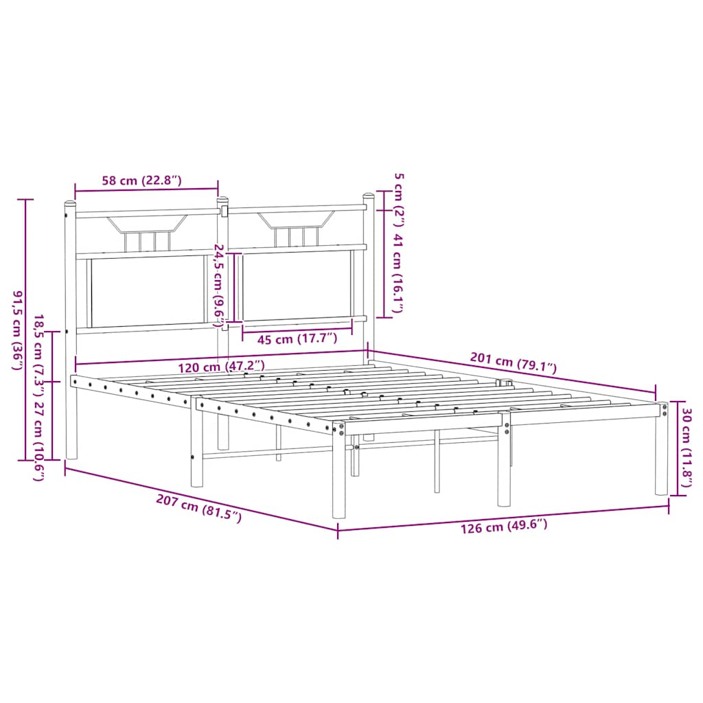 Cadre de lit sans matelas chêne fumé 120x200 cm bois ingénierie