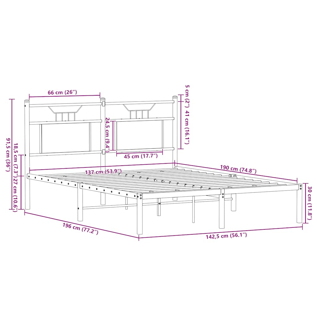 Cadre de lit sans matelas chêne fumé 137x190 cm bois ingénierie