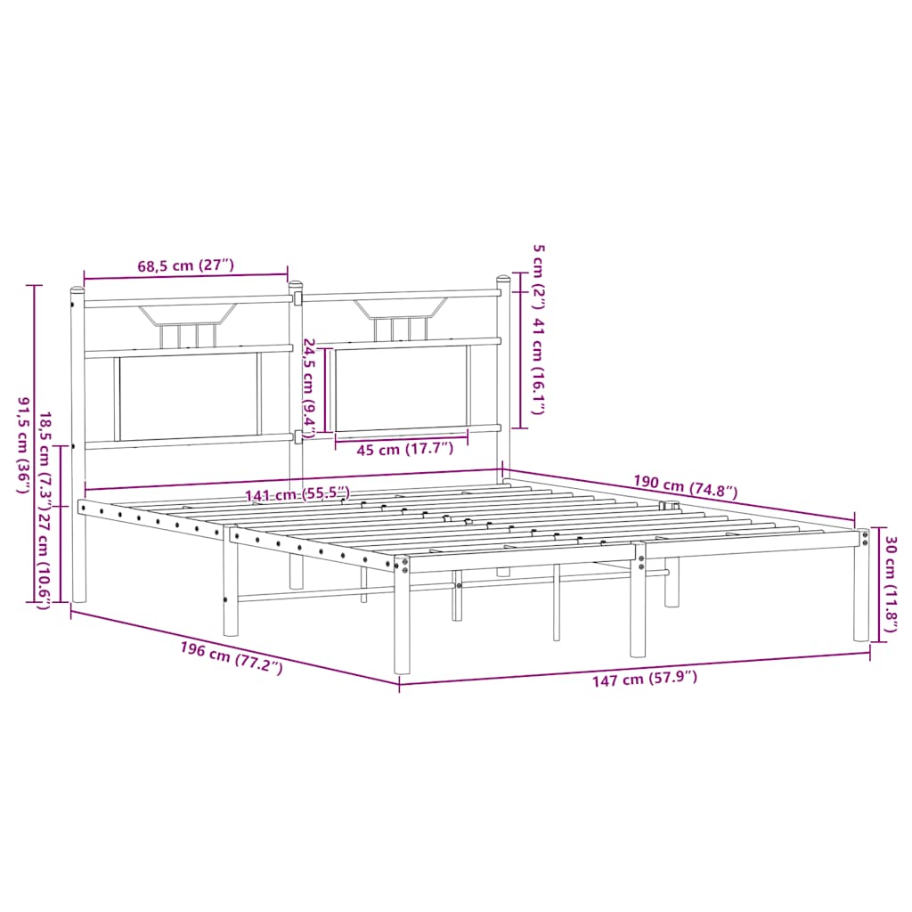 Cadre de lit sans matelas chêne fumé 140x190 cm bois ingénierie