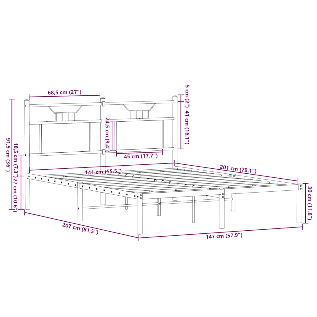 Cadre de lit sans matelas chêne fumé 140x200 cm bois ingénierie