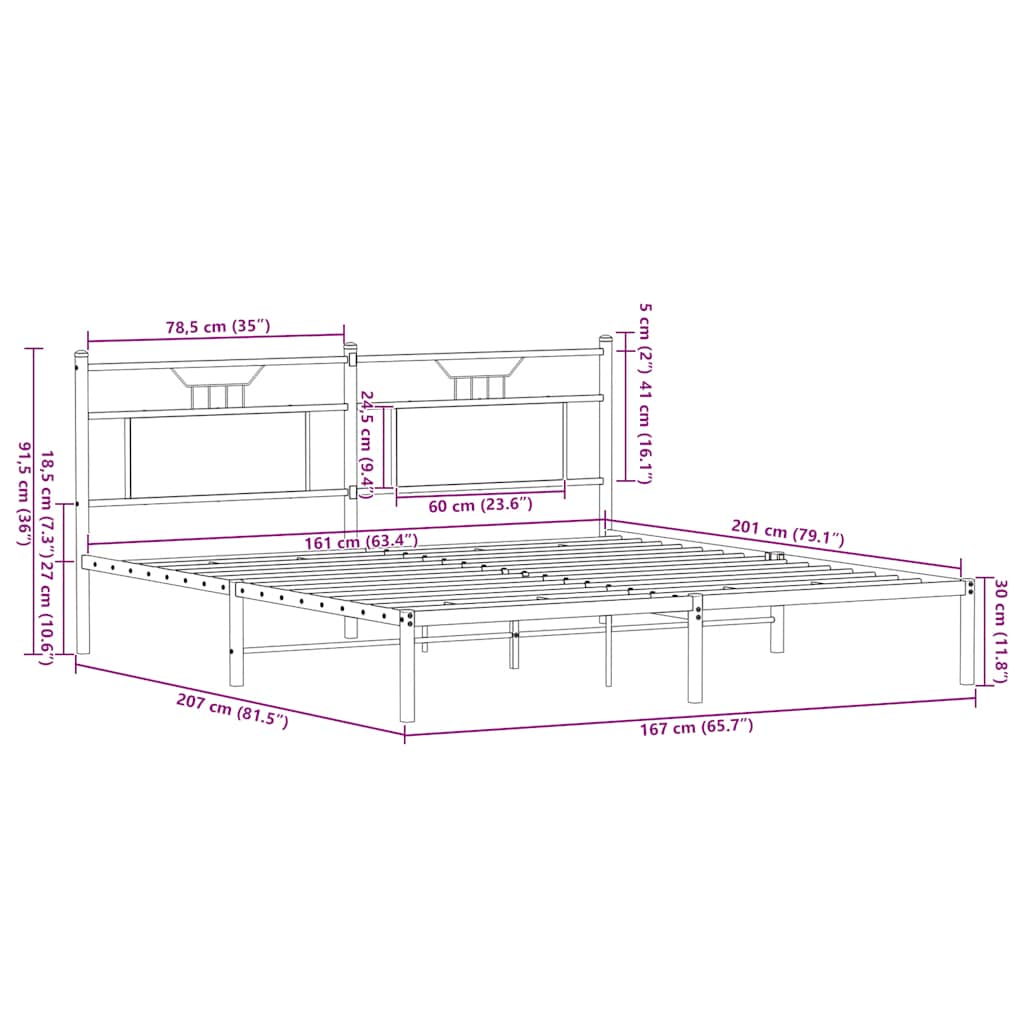 Cadre de lit sans matelas chêne fumé 160x200 cm bois ingénierie