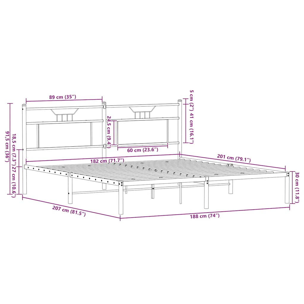 Cadre de lit sans matelas chêne fumé 183x203 cm bois ingénierie