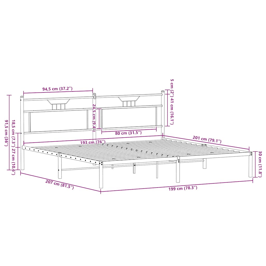 Cadre de lit sans matelas chêne fumé 193x203 cm bois ingénierie