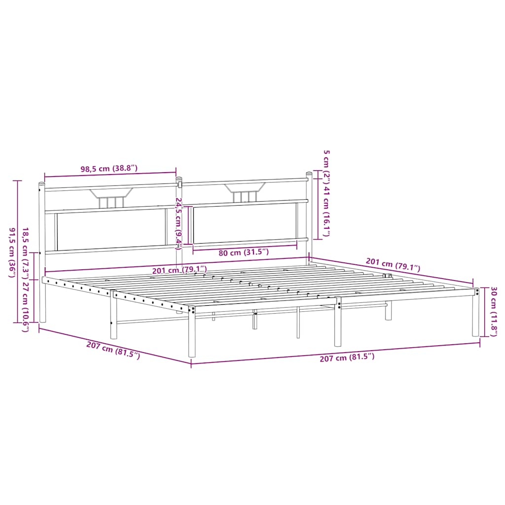 Cadre de lit sans matelas chêne fumé 200x200 cm bois ingénierie