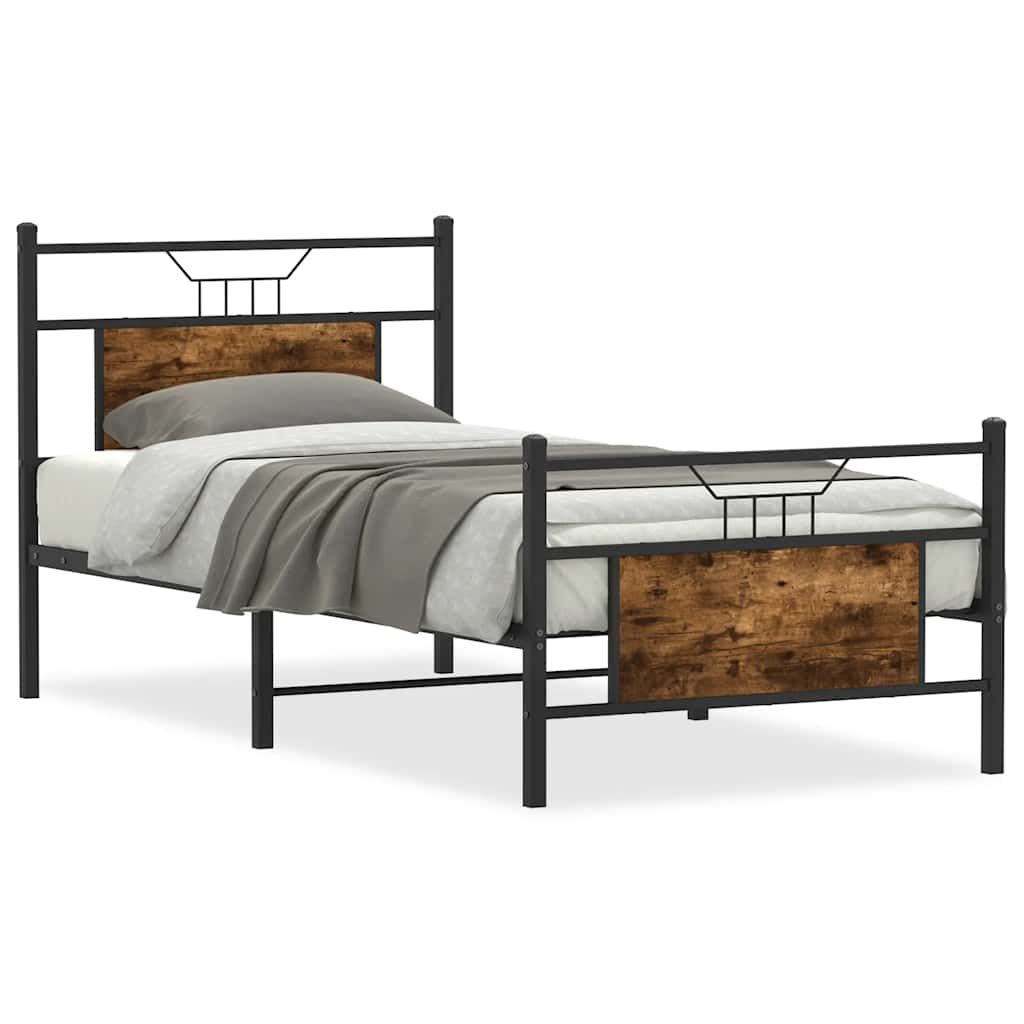 Cadre de lit sans matelas chêne fumé 75x190cm bois d'ingénierie