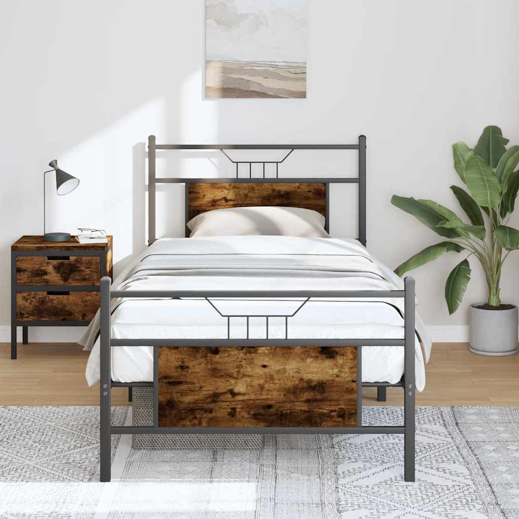 Cadre de lit sans matelas chêne fumé 75x190cm bois d'ingénierie