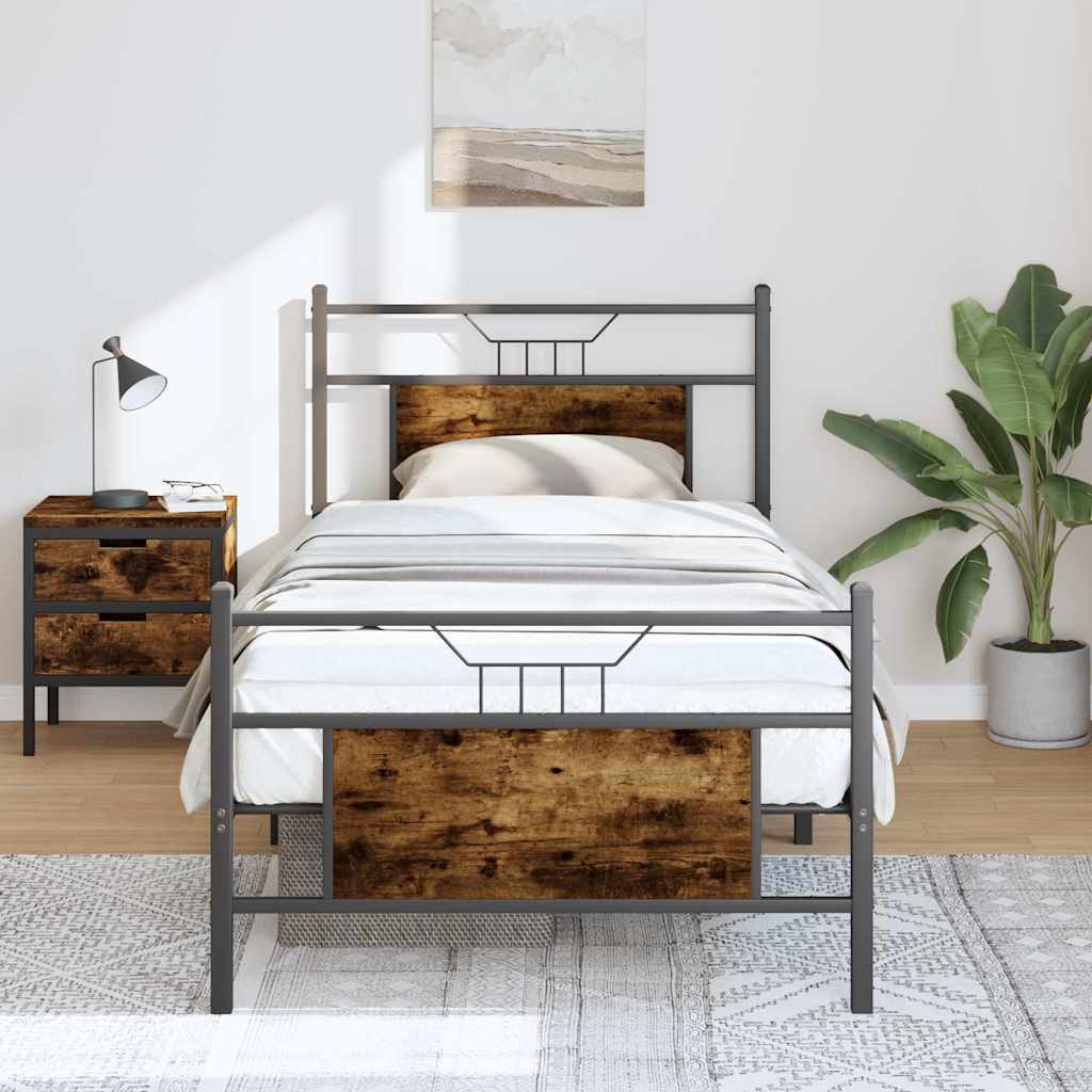 Cadre de lit sans matelas chêne fumé 90x190cm bois d'ingénierie