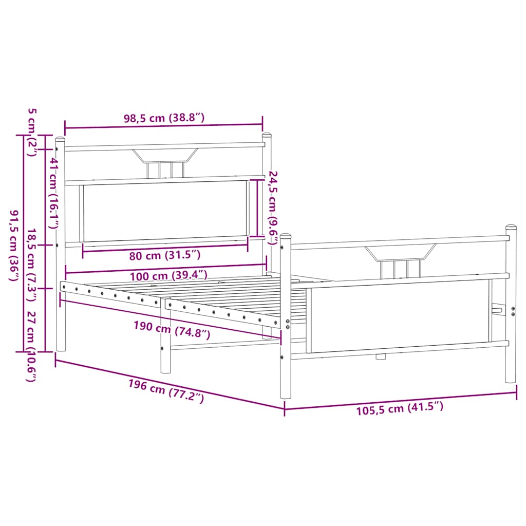 Cadre de lit sans matelas chêne fumé 100x190 cm bois ingénierie