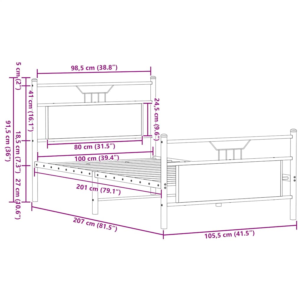 Cadre de lit sans matelas chêne fumé 100x200 cm bois ingénierie