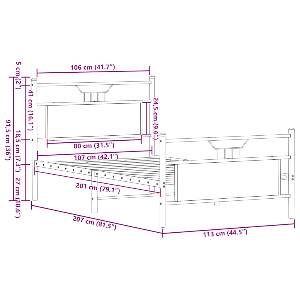 Cadre de lit sans matelas chêne fumé 107x203 cm bois ingénierie