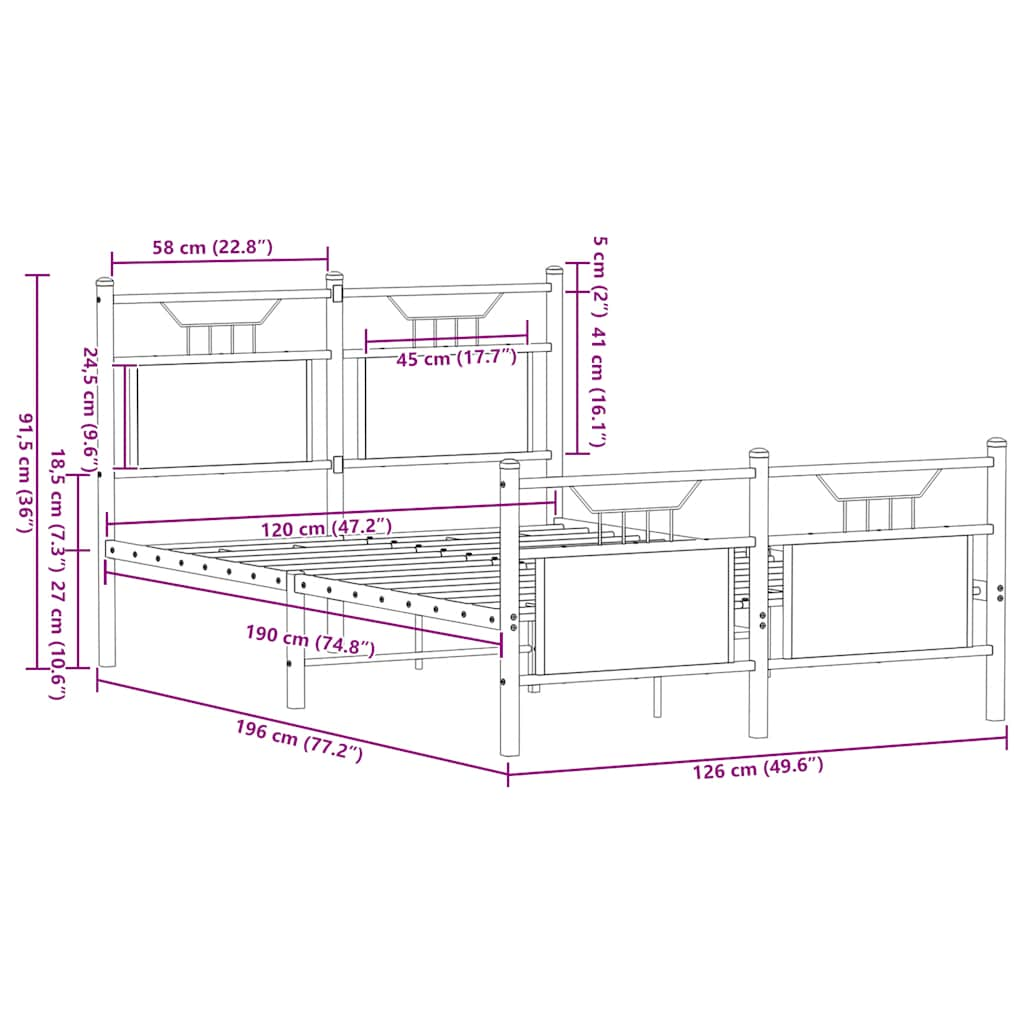 Cadre de lit sans matelas chêne fumé 120x190 cm bois ingénierie