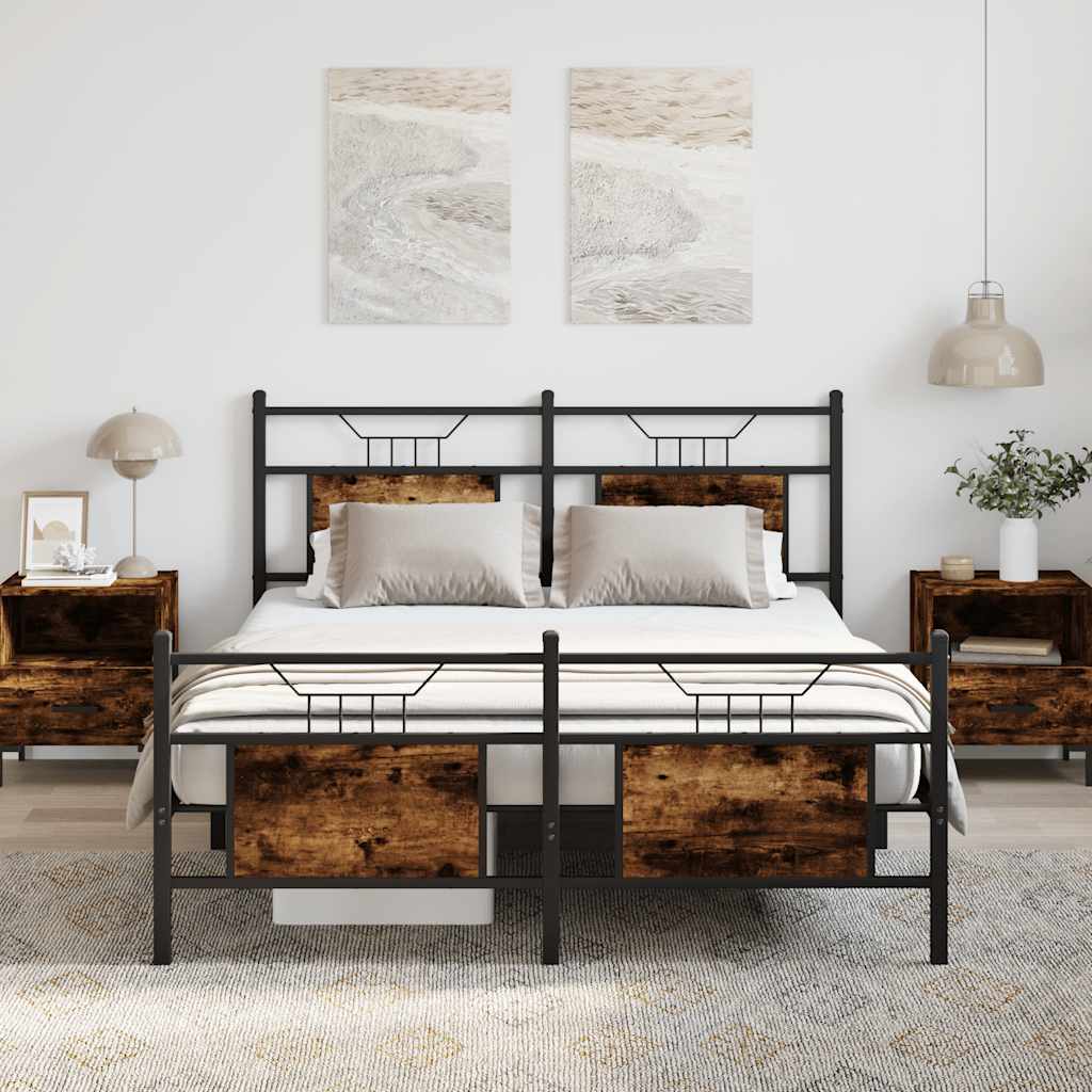 Cadre de lit sans matelas chêne fumé 137x190 cm bois ingénierie