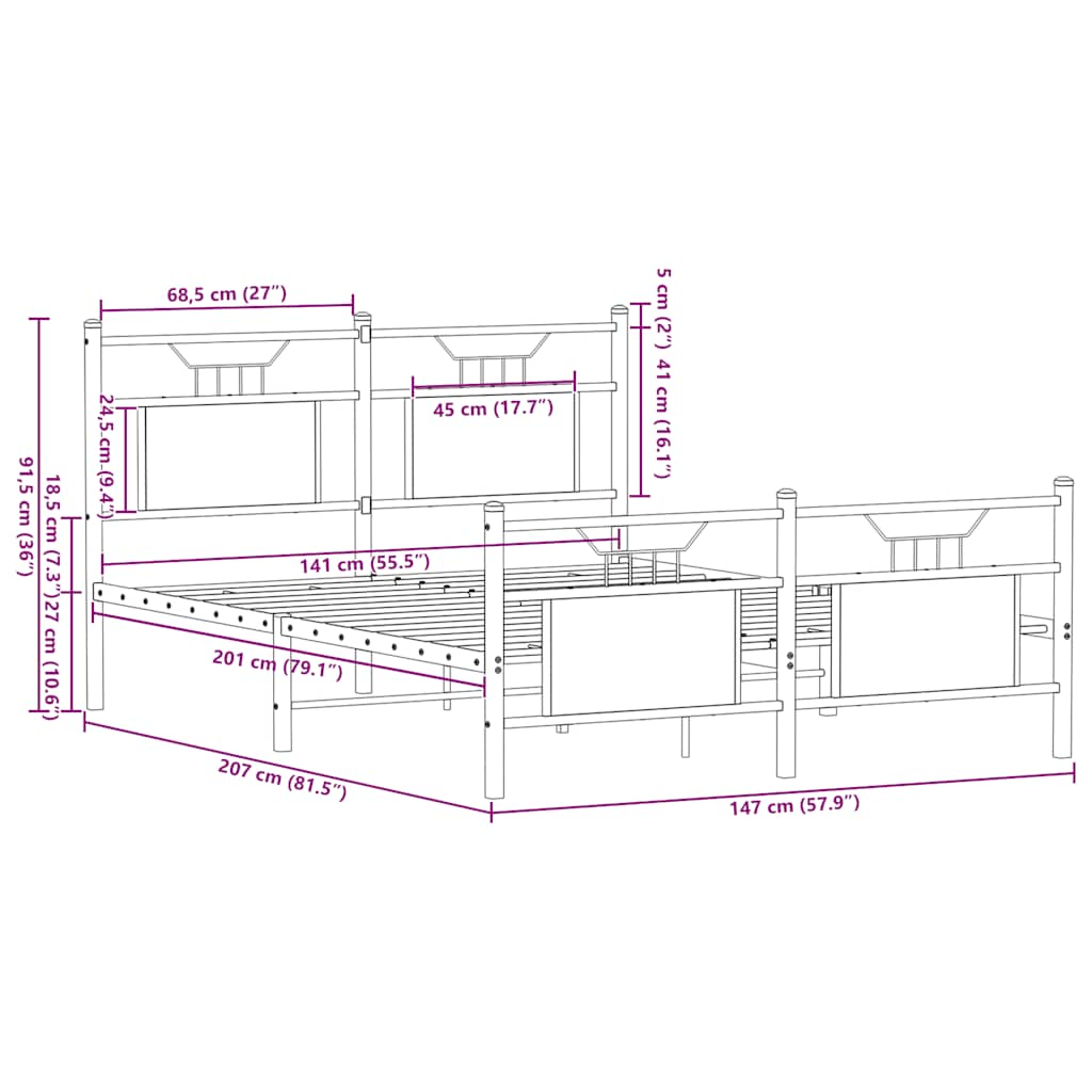 Cadre de lit sans matelas chêne fumé 140x200 cm bois ingénierie