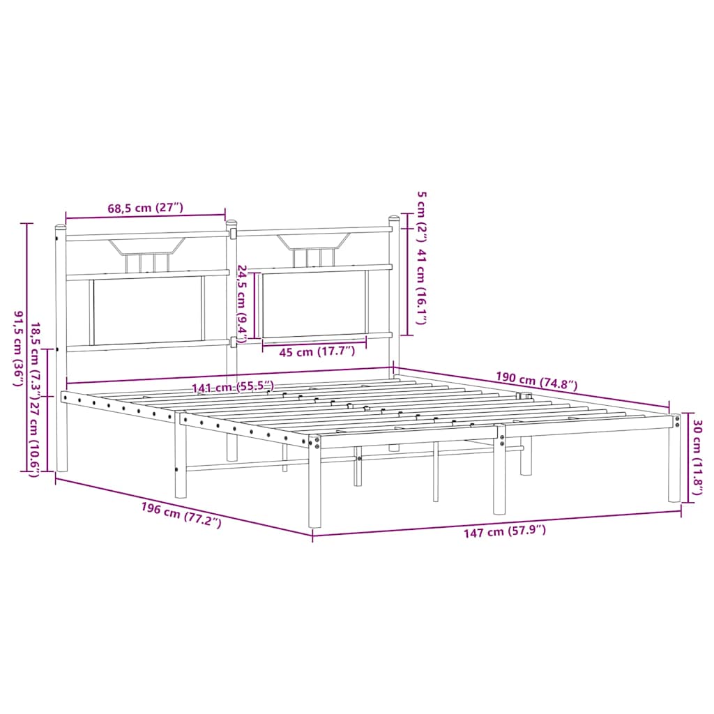 Cadre de lit sans matelas chêne sonoma 140x190 cm