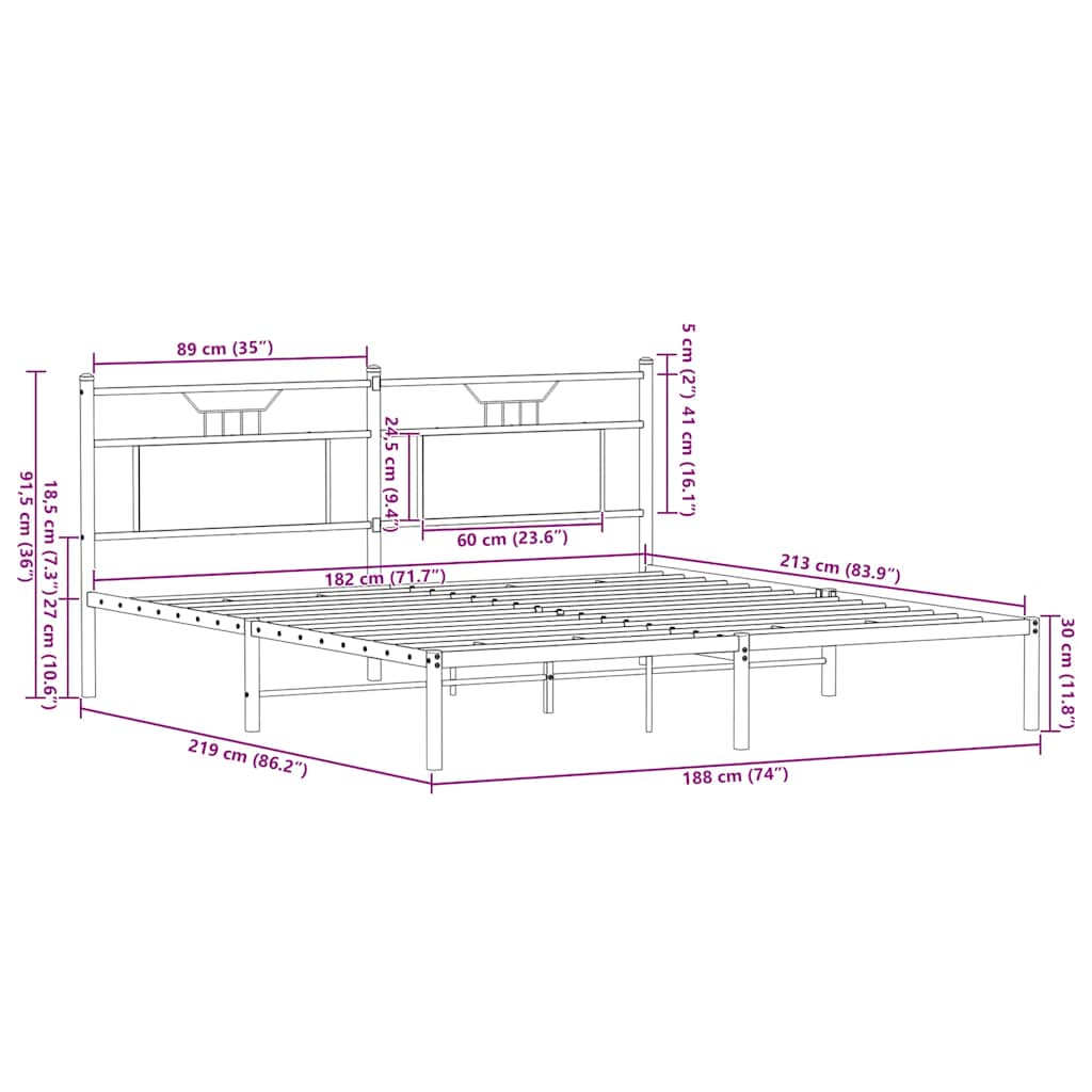 Cadre de lit sans matelas chêne sonoma 183x213 cm