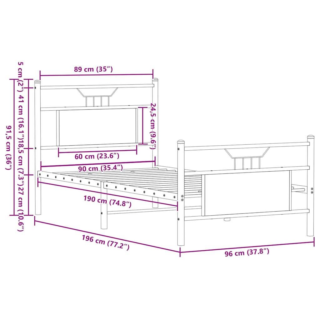 Cadre de lit sans matelas chêne sonoma 90x190 cm