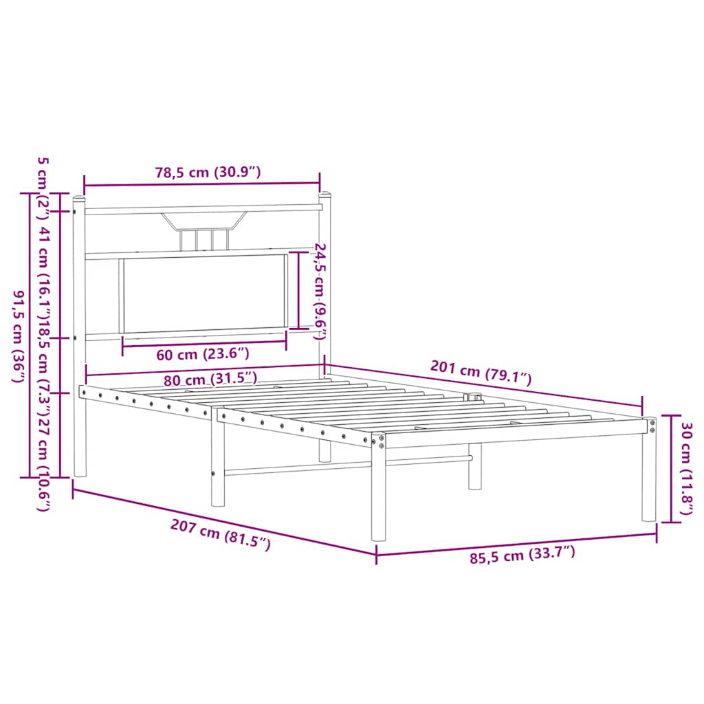 Cadre de lit sans matelas chêne marron 80x200cm bois ingénierie