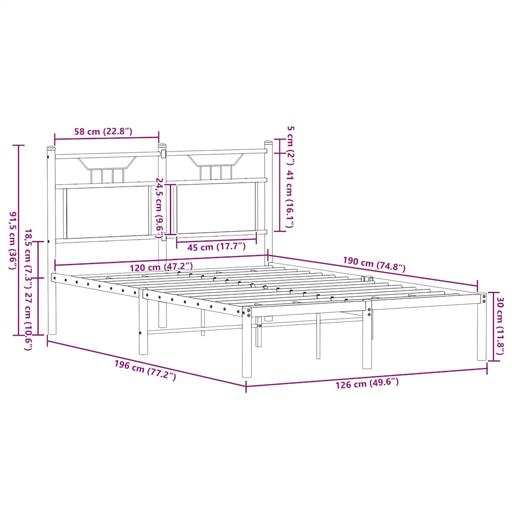 Cadre de lit sans matelas chêne marron 120x190 cm