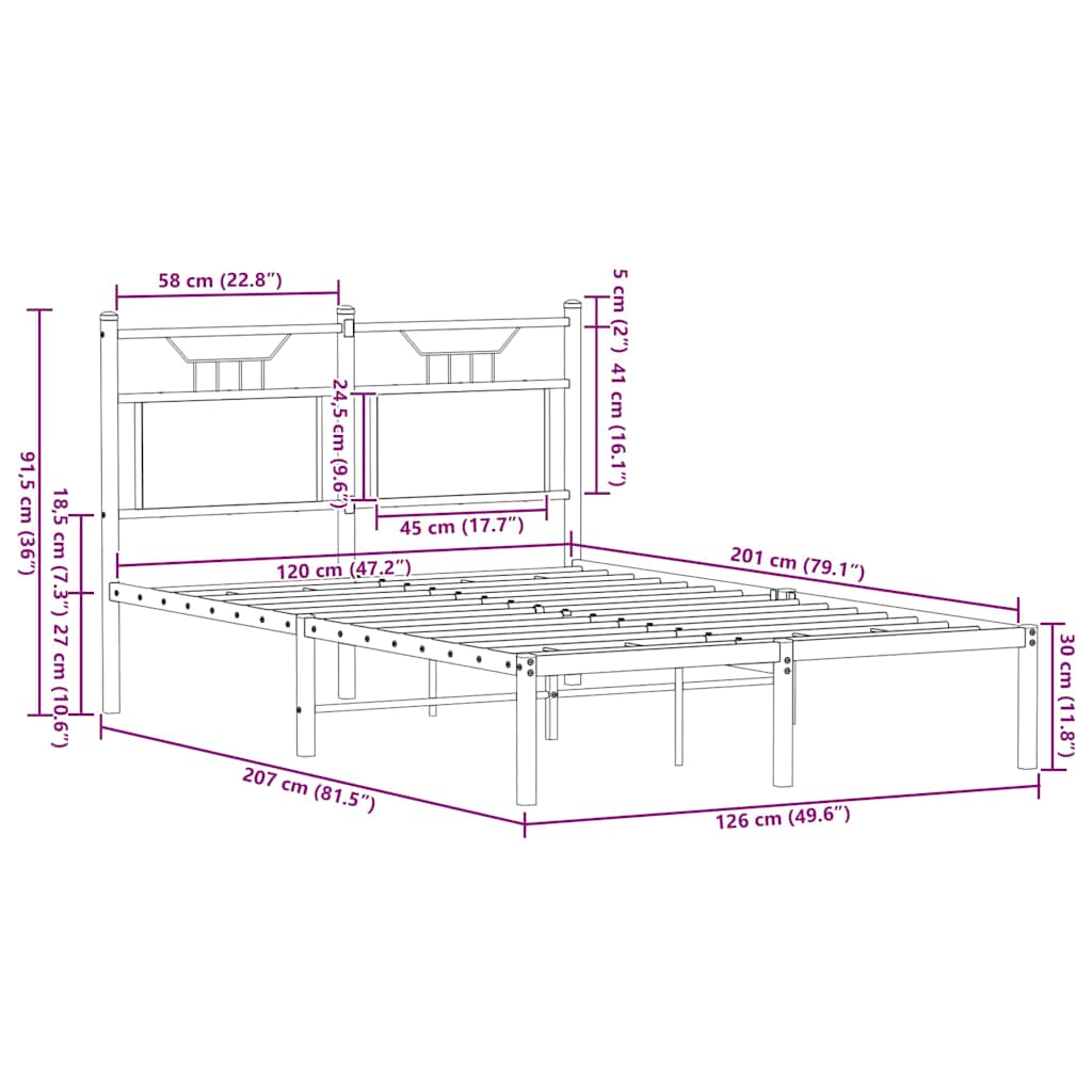 Cadre de lit sans matelas chêne marron 120x200 cm